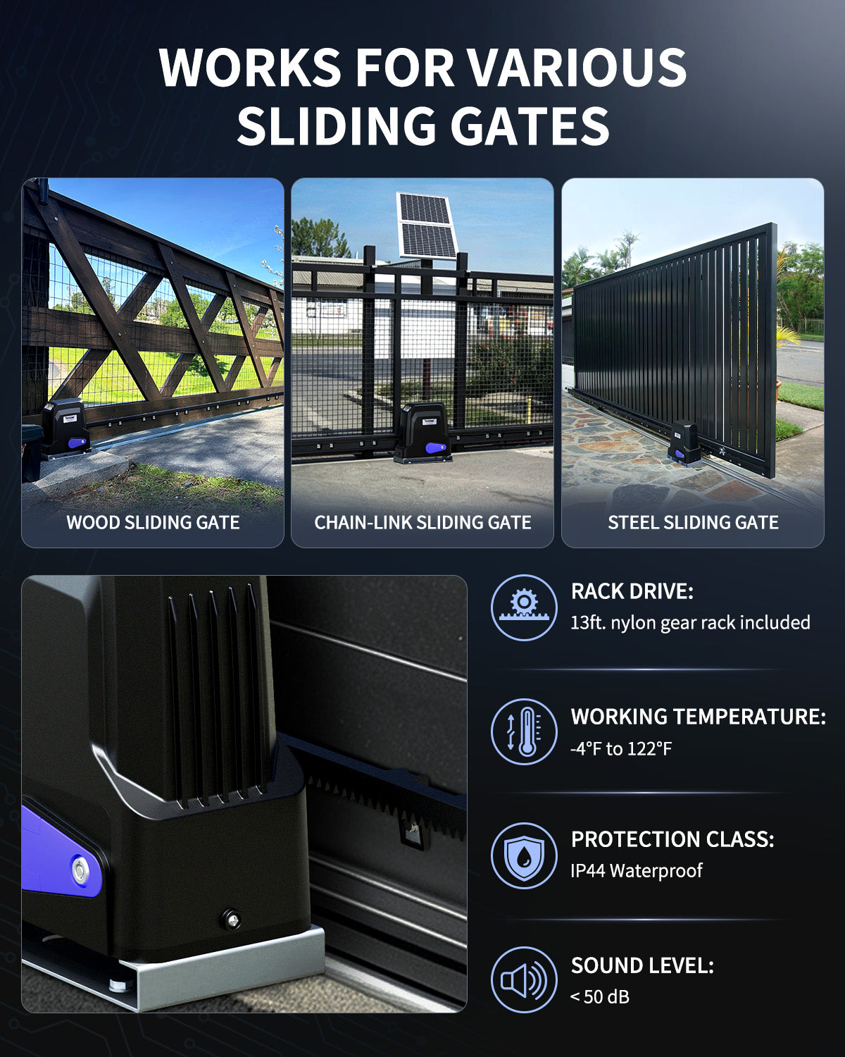 DWR500ST Solar Sliding Gate Opener Rack Drive Works for Various Sliding Gates
