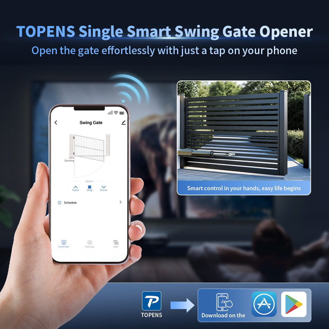 TOPENS XD551 Smart Single Swing Gate Opener APP Control