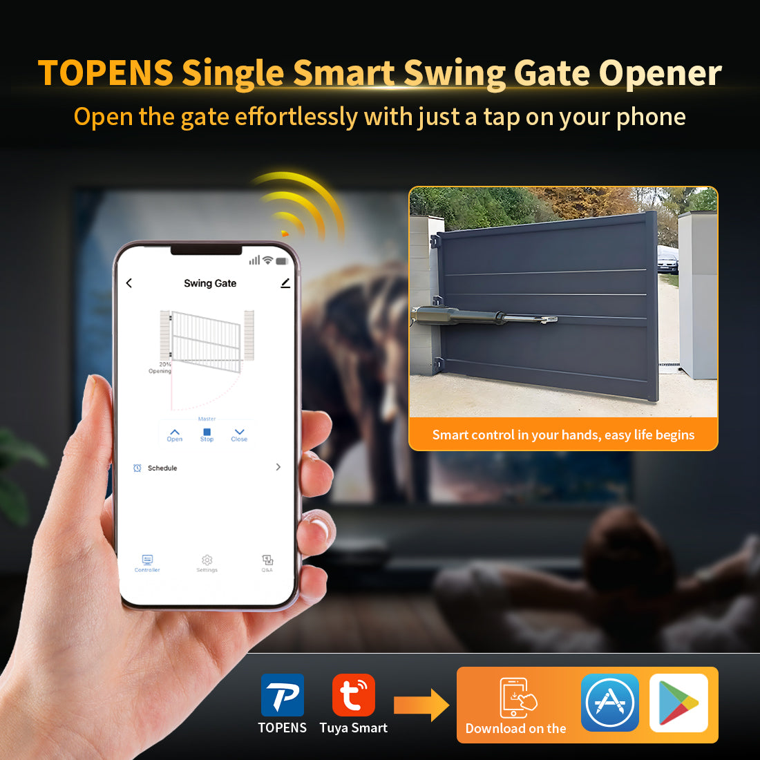 TOPENS XD851 Smart Single Swing Gate Opener with App Control
