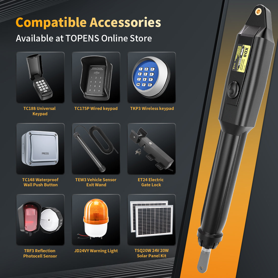 TOPENS XD851 Smart Single Swing Gate Opener with App Control