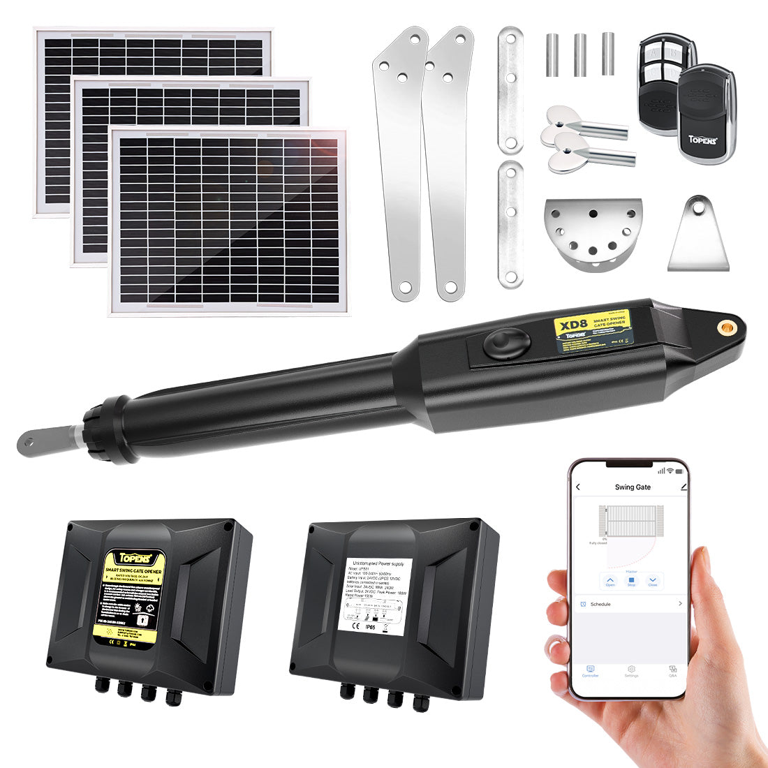 TOPENS-XD851S-Smart-Solar-Swing-Gate-Opener-Package-Items