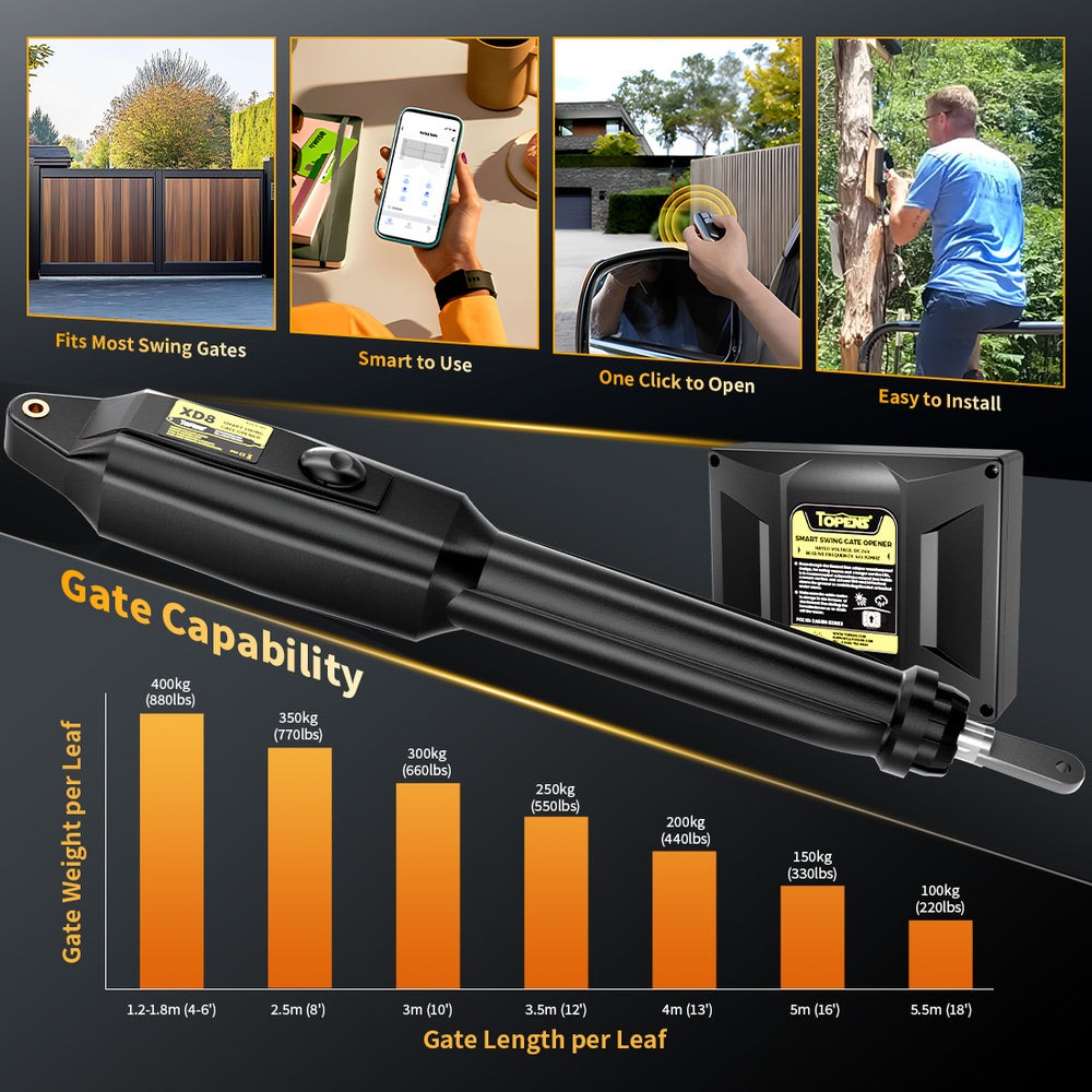 TOPENS XD852S Solar Smart Dual Swing Gate Opener with App Control
