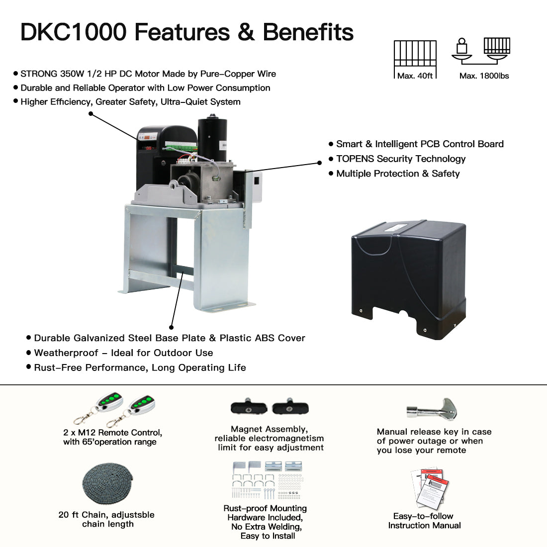 DKC1000 Sliding Gate Opener - Chain Drive for 1800lbs. Gate